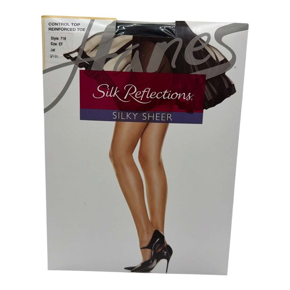 Silk Reflections Silky Sheer Control Top Panty Hose Style 718 Size EF Black